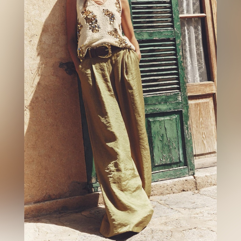 zara Satin Effect Belted Pants. New With Tags.